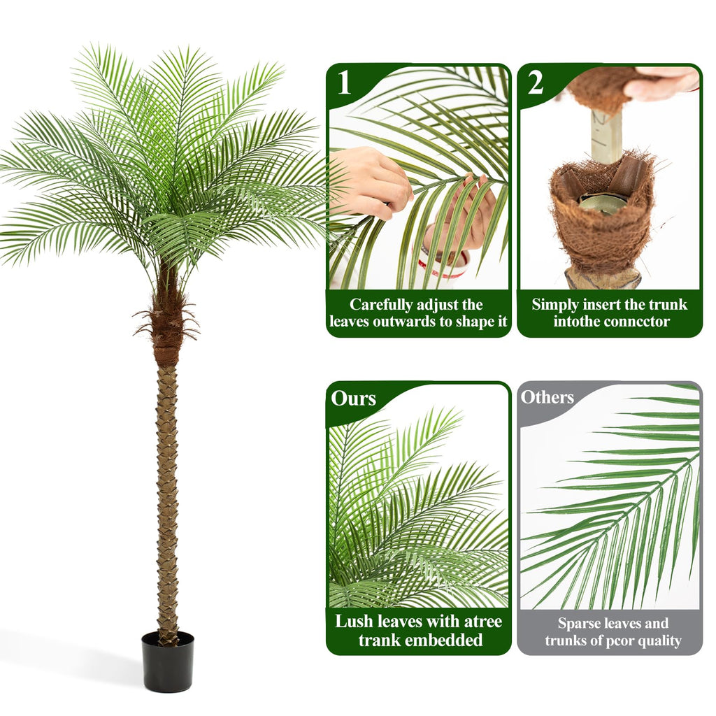 7ft Artificial Phoenix Palm Tree Tall Artificial Palm Trees with 15 Adjustable Leaves, Faux Phoenix Palm Plants for