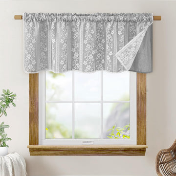 Linen Farmhouse Kitchen Curtains, Double Layered Valances for Windows with Linen and Lace, Rustic Curtains Window