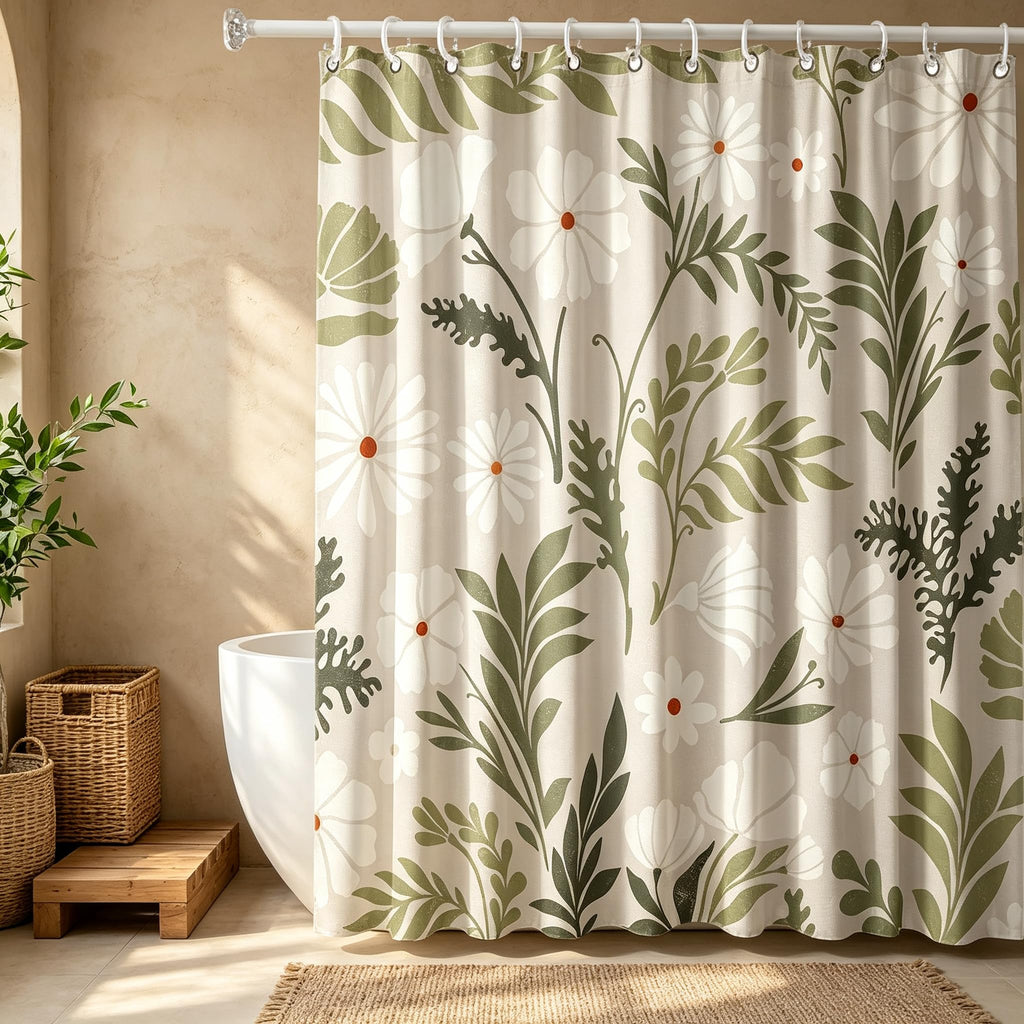 Boho Flower Floral Sage Green Shower Curtain 72x72inch