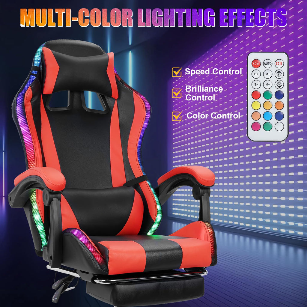 Gaming Chair with Bluetooth Speakers & Lights, Ergonomic High-Back Office Chair with Headrest & 135° Recline, 360°