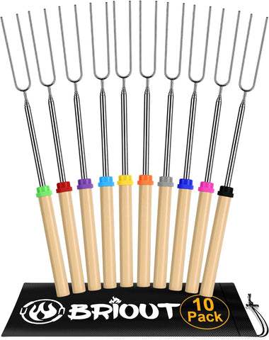 Extendable Stainless Steel Roasting Sticks - Smores Sticks for Fire Pit Long 32 Inch, Smore Skewers Hot Dog Fork Campfire Accessories, Camping