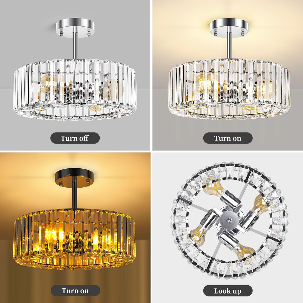 Crystal Chandelier Ceiling Light - 4-Light Ceiling Light Fixture Modern Ceiling Mount Lights Chandelier for Dinning