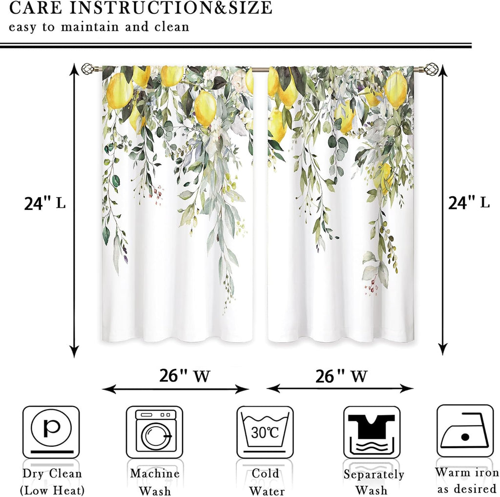 Eucalyptus Botanical Leaves Floral Kitchen Window Curtains Over Sink Boho Farmhouse Flower Leaf Small Window