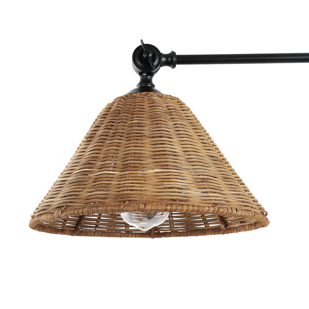 Wall Sconce Rattan Wrapped Wall Lamp, Adjustable Swing Arm Wall Light Fixture Vintage Bedside Light Wicker Handmade
