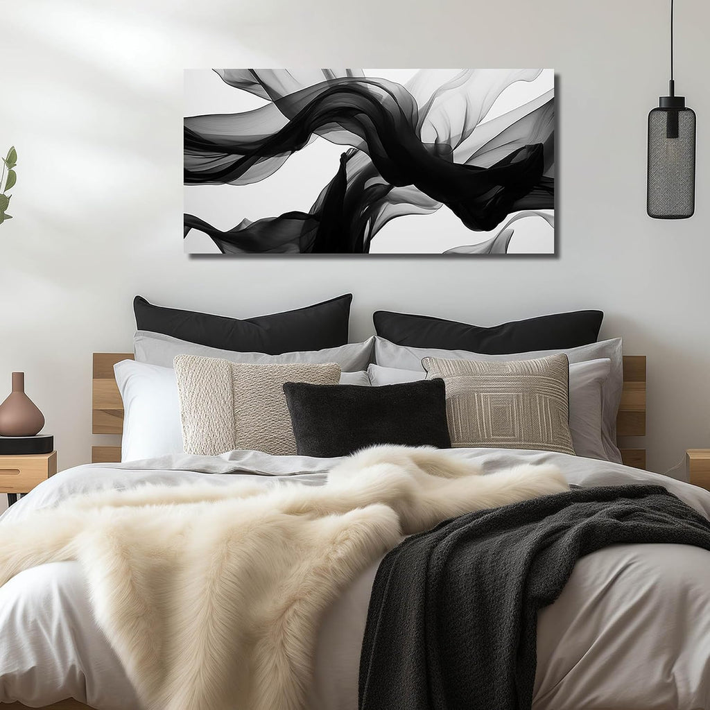 Abstract Wall Art, Black White and Gray Canvas Wall-Decor, Modern Minimalist Picture Prints Office