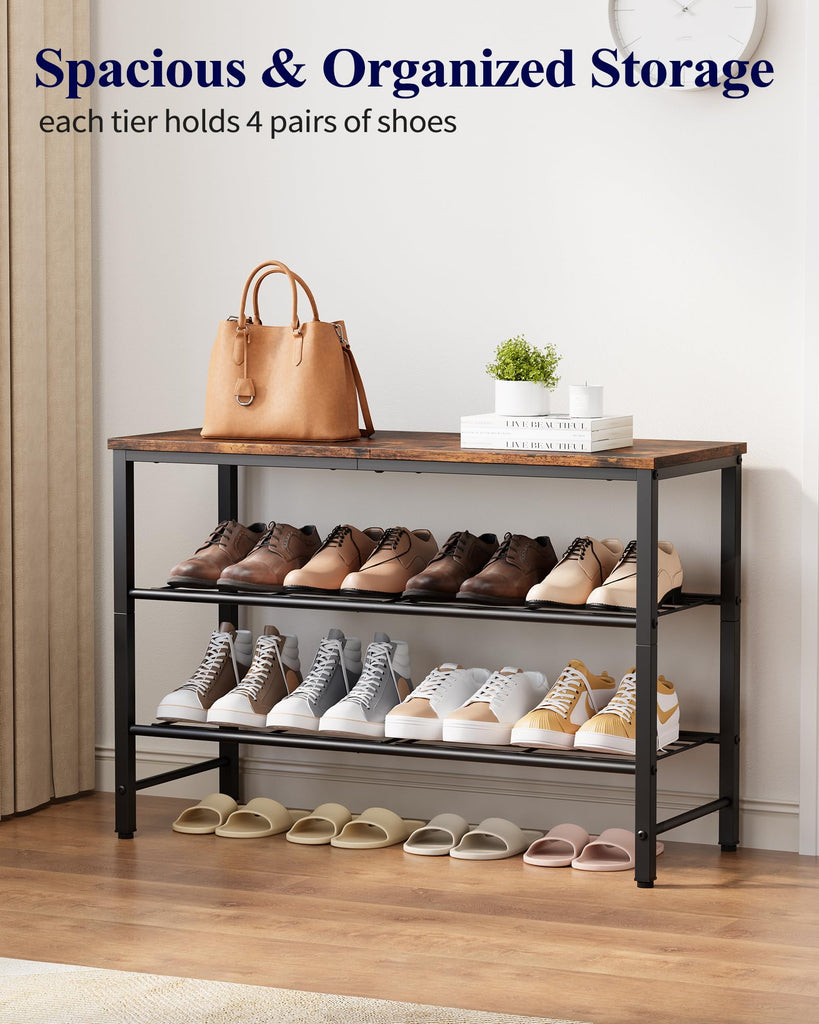 Shoe Rack for Closet, Shoe Storage, 29.5" Wide - 3 Tier, Brown