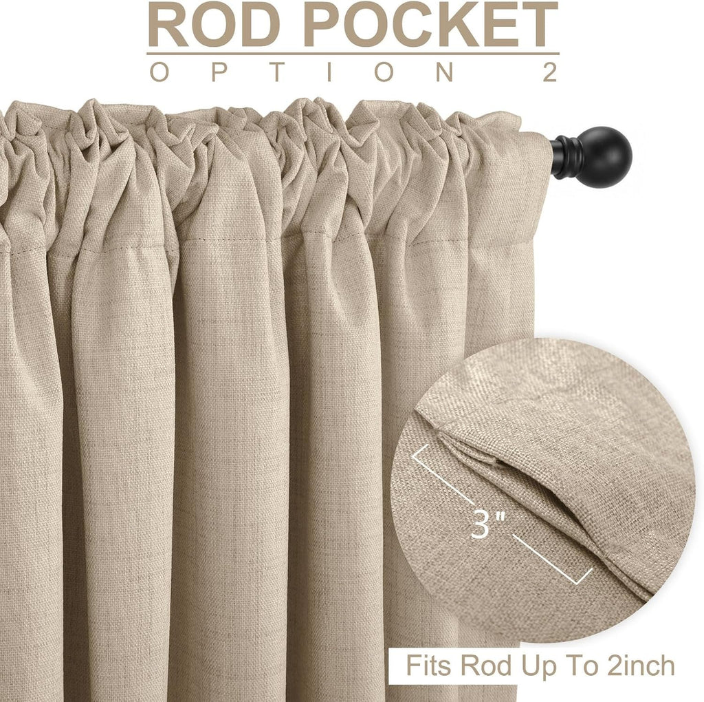 Linen Textured Total Blackout Curtains 84 Inches Long, Oatmeal - Set of 2