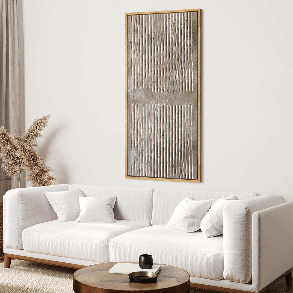 Extra Large Framed Canvas Abstract Vertical Line Pattern Illustrations Modern Art Calm Warm - 60"x30"