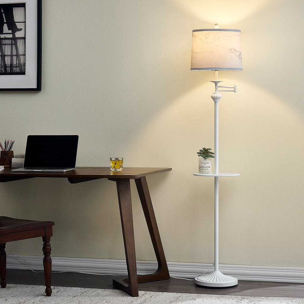 Floor Lamp with 350° Adjustable Swing Arm, Standing Lamp with Storage Tray