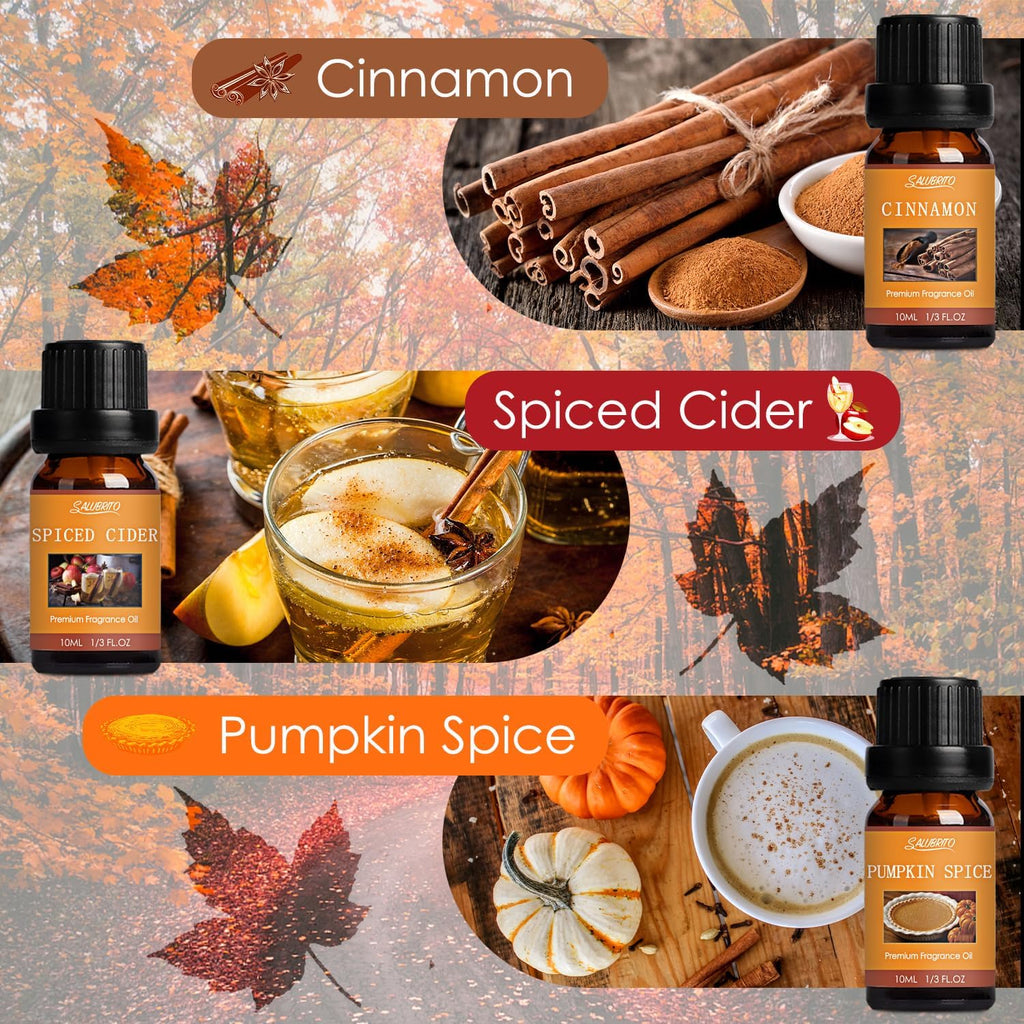 Fall Fragrance Oils Set, Autumn Essential Oil for Diffuser, Candle Making, Aromatherapy Oils Gift - Cinnamon, Pumpkin - Set of 2