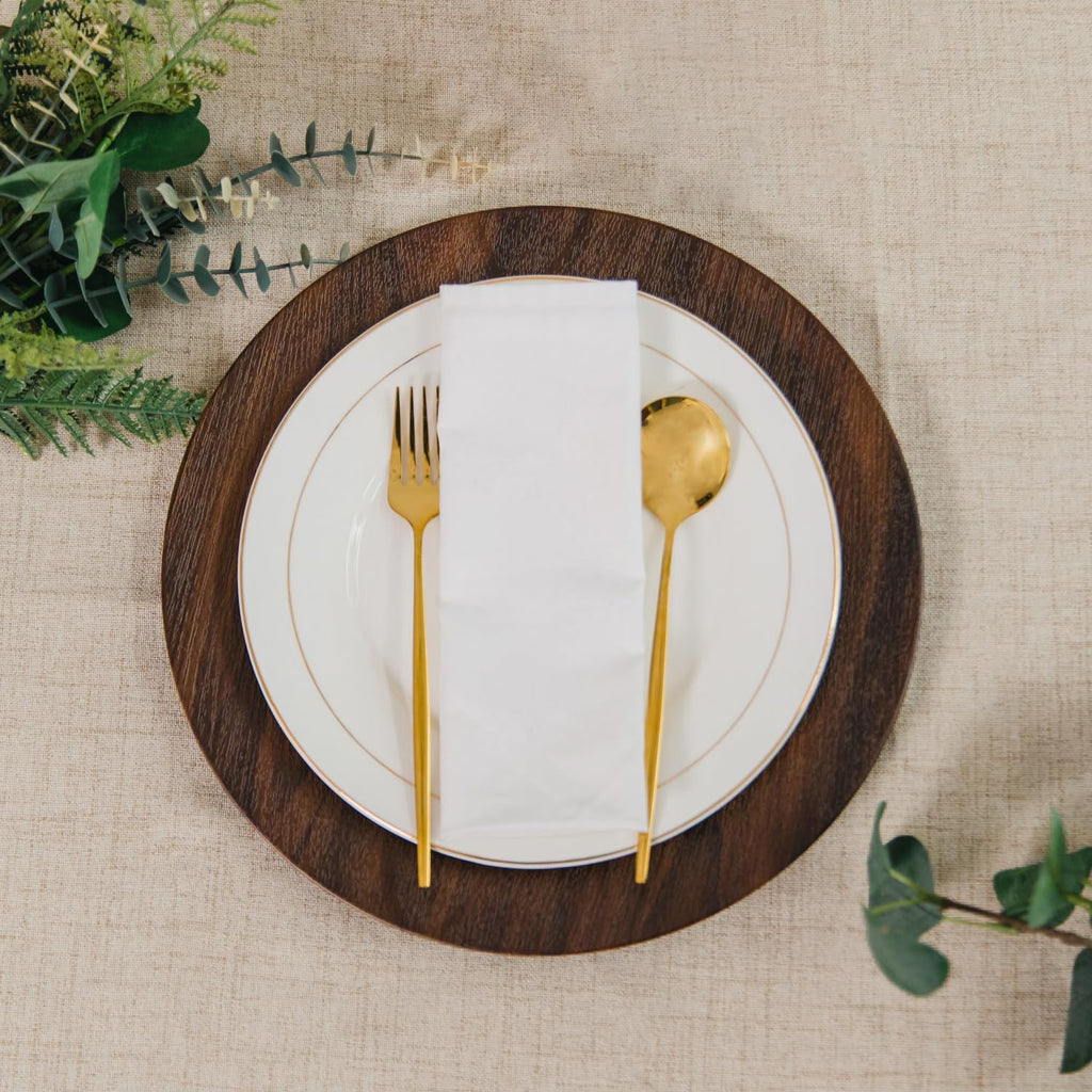13in Charger Plates Set of 12- Faux Wood Chargers for Dinner Plates- Brown Round Plastic Plate Chargers- Farmhouse