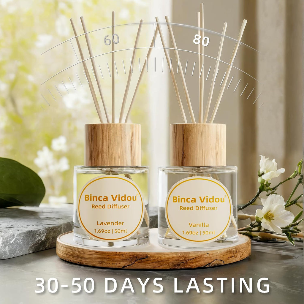 Reed Diffuser Set, Lavender & Vanilla Natural Scent Oil Diffusers with Sticks Bathroom Aromatherapy Decor 1.69oz x 2 - Set of 2