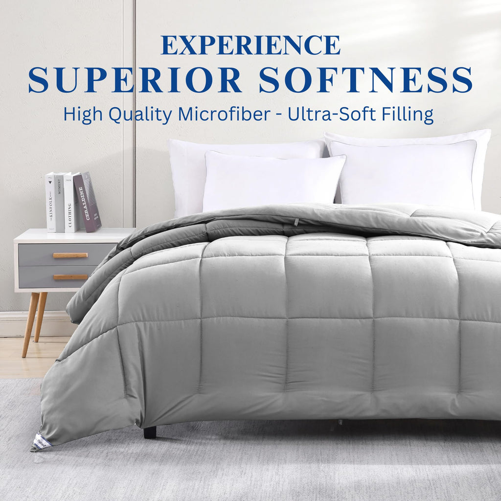 Quilted Comforter Queen Size - Super Soft Duvet Insert with 8 Tabs - Fluffy, Comfy & Cozy All Season Queen Bedding