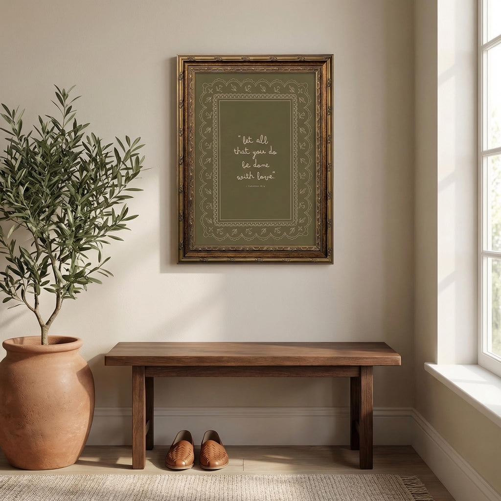 Framed Inspirational Bible Verse Wall Art Print "Let All That You Do Be Done with Love" Scripture Quote Picture with