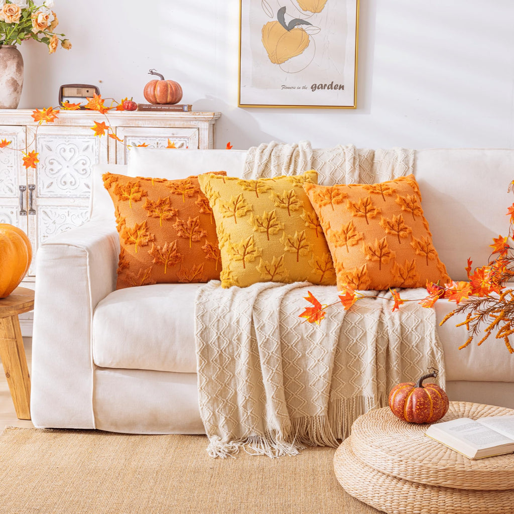 Maple Leaf Fall Rust Throw Pillow Covers 20x20 Inch Set of 2