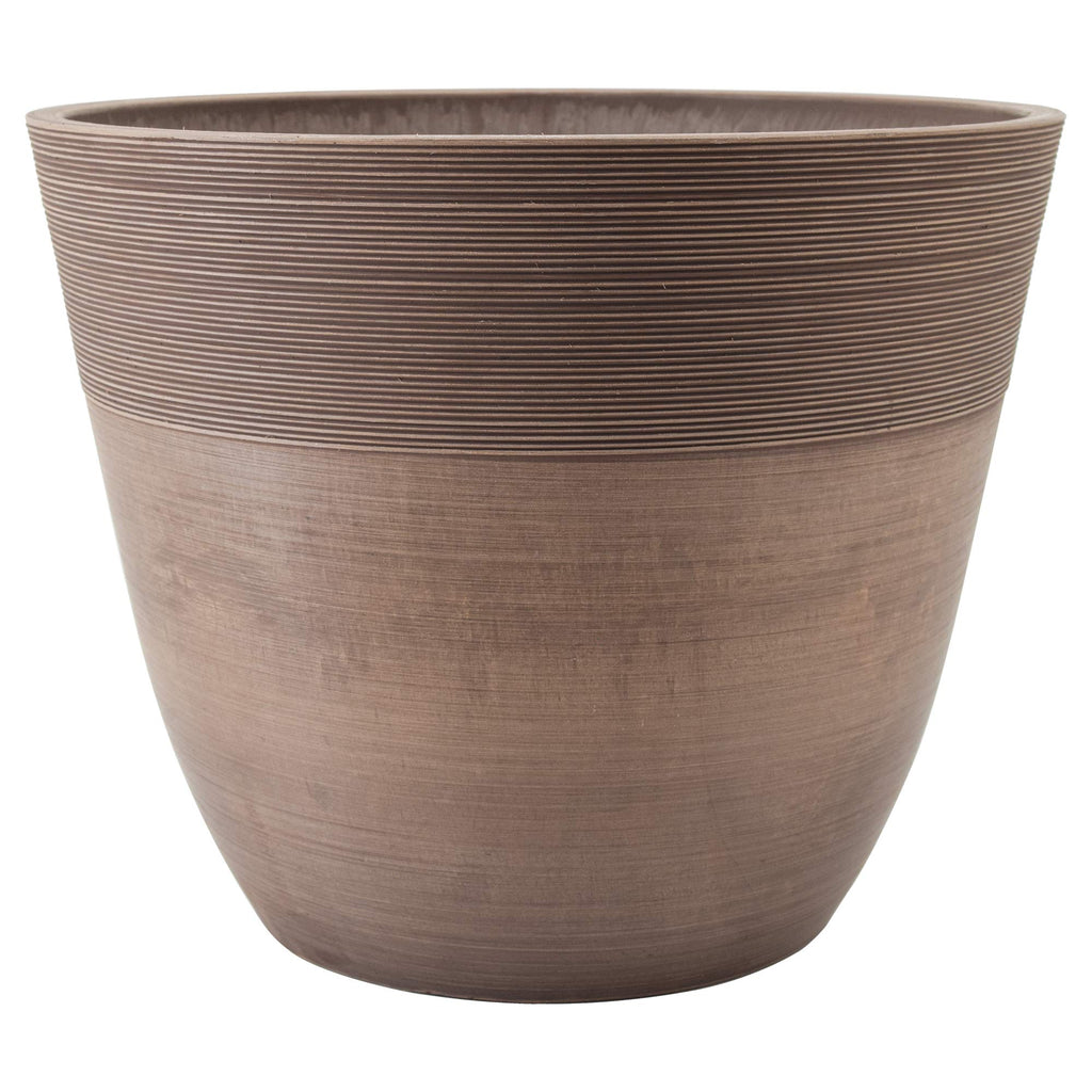 16-inch Plastic/Stone/Wood Composite Large Ribbed Planter - No Drainage Hole (Drillable), Indoor/Outer Garden