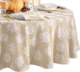 Home Fashions Falling Leaves Jacquard Harvest/Thanksgiving Cotton Tablecloth, 70" Round, Taupe