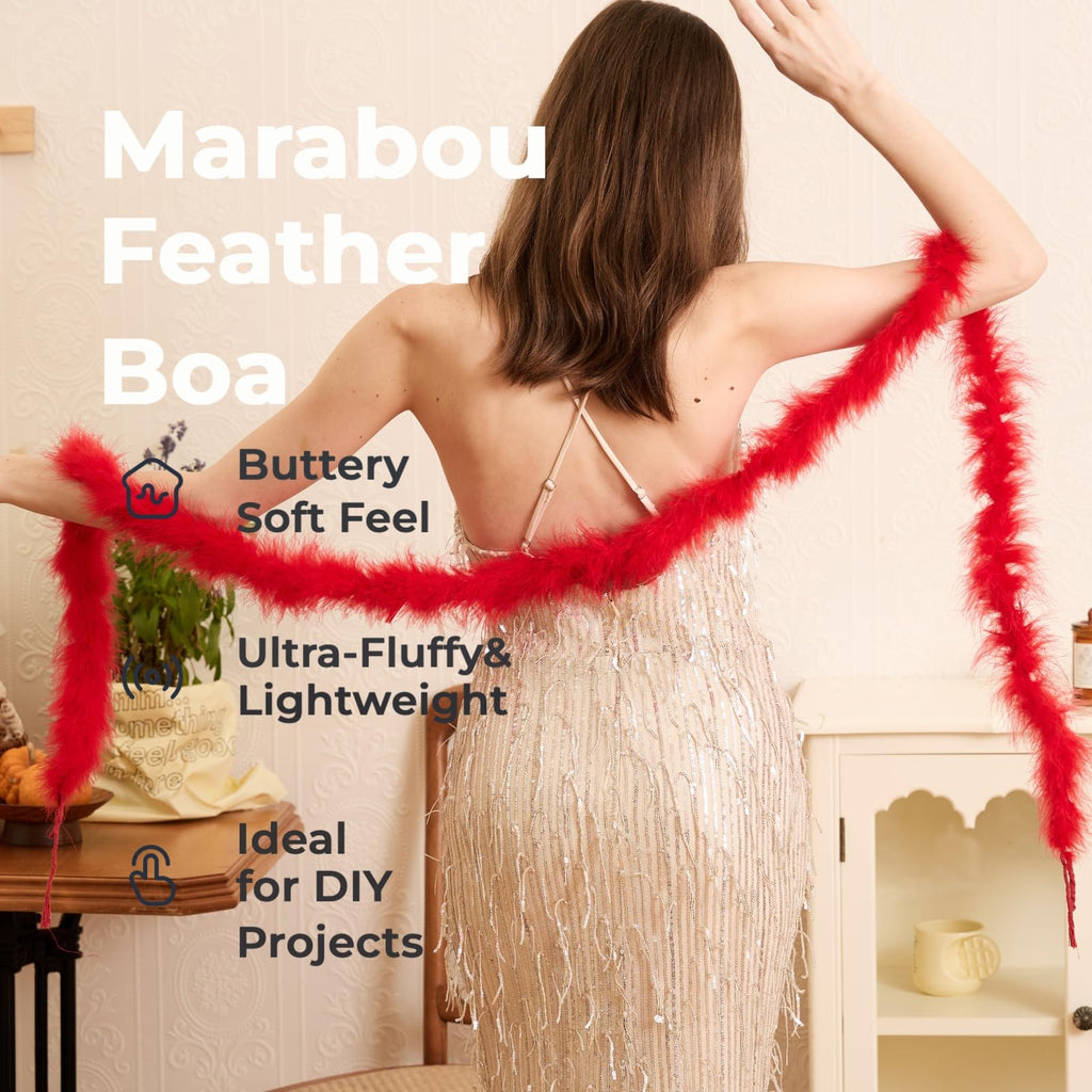 20g Fluffy Marabou Feather Boa for DIY Craft Sewing Trim Home Wedding Party Decoration-Red - 2 Yards