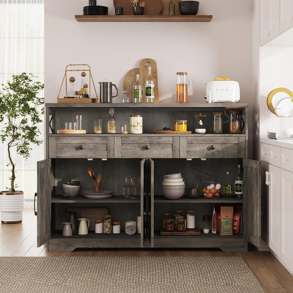 51" Farmhouse Buffet Sideboard with Storage, Kitchen Pantry Cabinet | with Storage Drawers, Wood Cupboard Hutch
