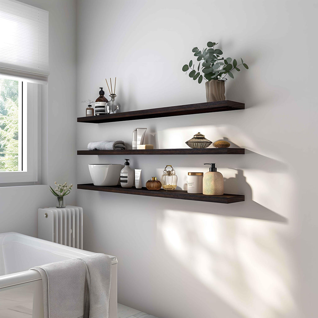 48 Inch Wood Floating Shelves for Wall, Wooden Wall Shelves, Set of 4 Brown