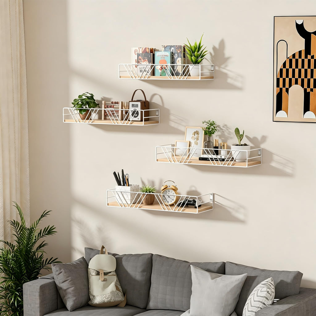 Floating Shelves for Wall, 4 Sets Rustic Shelf with Metal Frame