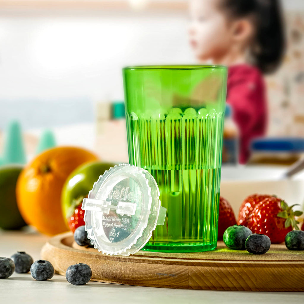 Green Pack) Open Training Cup, Toddler Cup, No Suction 6oz, 360 Control-Flow, USA MADE Premium High-Impact Plastic