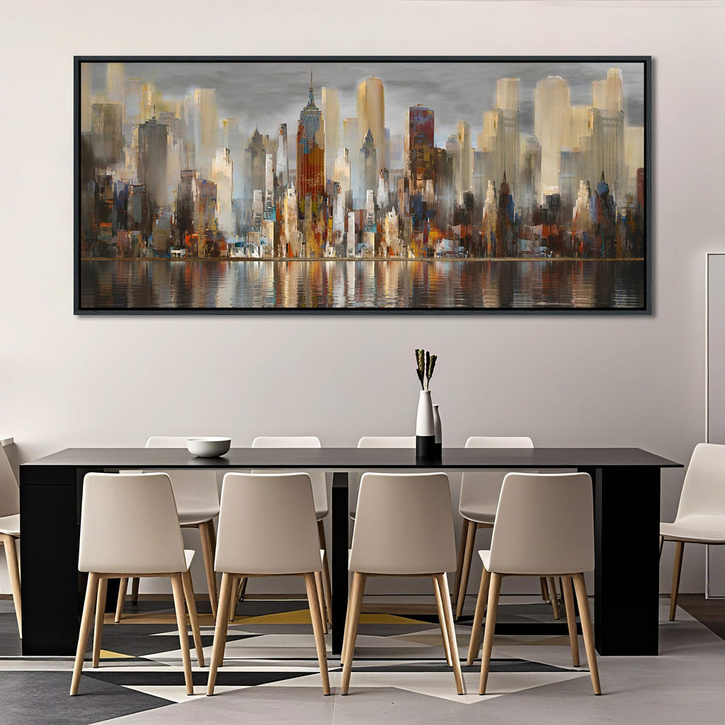 Framed Large Cityscape New York Wall Canvas Prints Abstract Brown City Theme Paintings Modern Canvas Wall Pictures