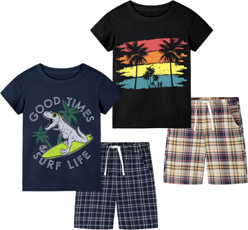 Toddler Boys Summer Clothes Outfits Kids Cotton Short Sleeve Shirt Shorts 4 Pieces Set Toddler Boys short sets