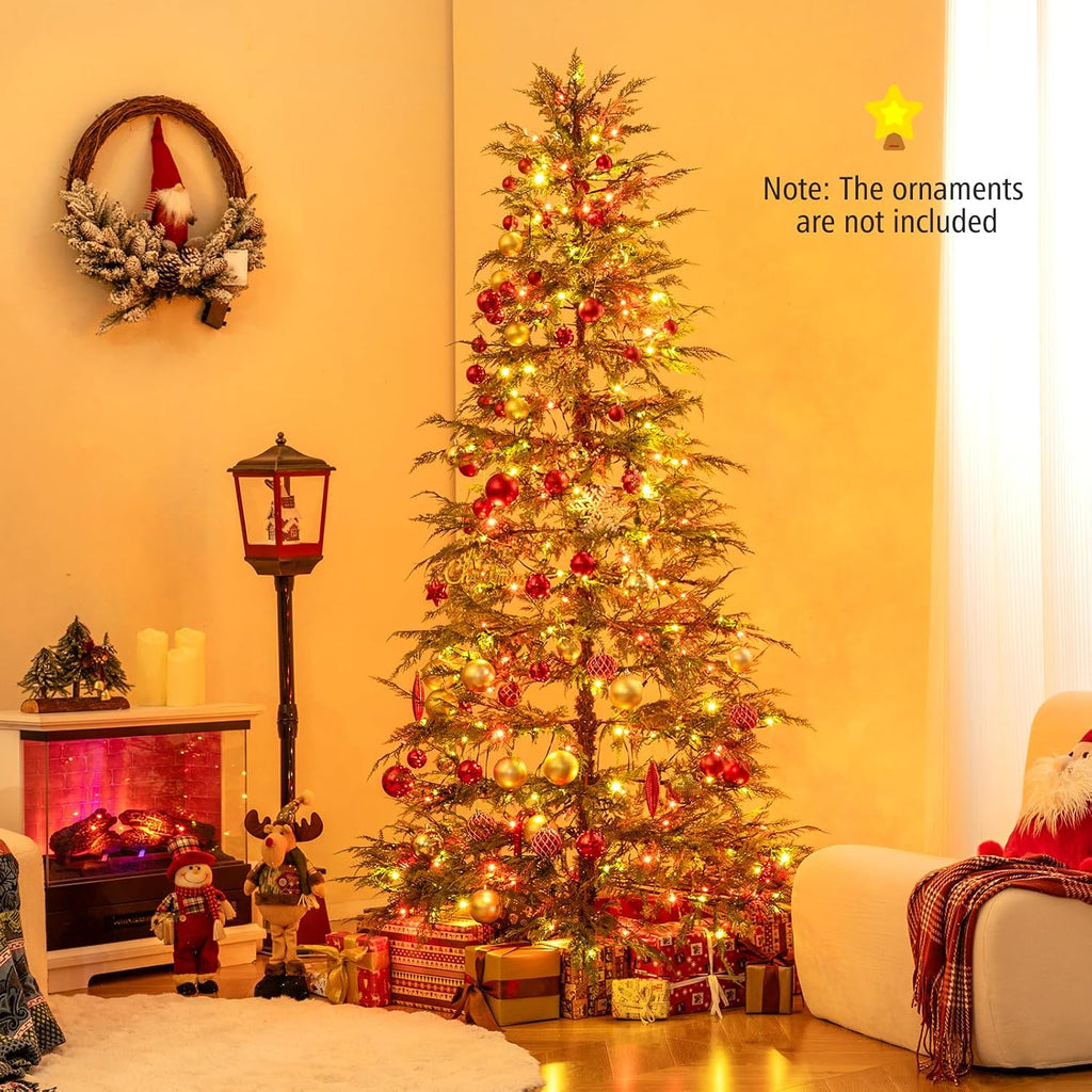 7.5 FT Pre-lit Artificial Christmas Tree Hinged Sparse Xmas Fir Tree with 500 LED Lights, 8 Modes, 725 Branch Tips