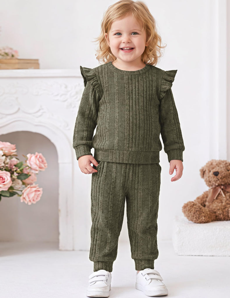 Toddler Clothes for Girls Fall Ribbed Knit Top and Pants Sets