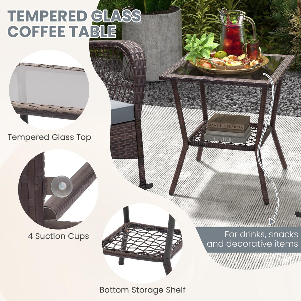 3 Pieces Patio Rocking Chair Set, Wicker Bistro Set (Grey)