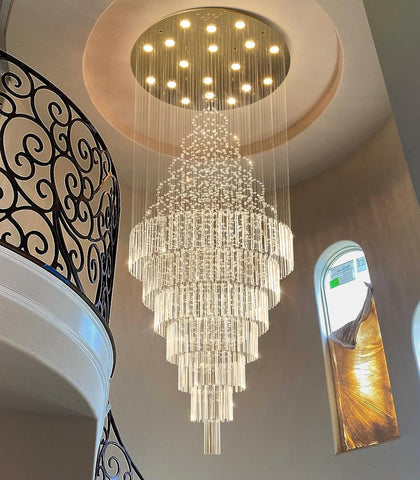 W40 x H120 Glam Chandelier with LED Bulbs Crystal Raindrop High Ceiling Pendant Light for Entrance Large Villa Chandelier Foyer Lighting Fixtures Gold A100-B0F5PPBJD3