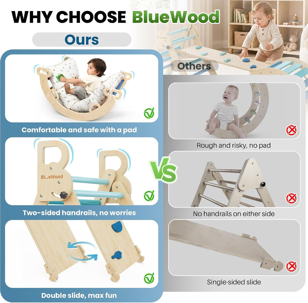 Triangle Set with Cushion, Wooden Climbing Toys for Toddler