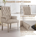 Velvet Dining Chair with Arms, Upholstered Tufted High Back Dining Room Chairs