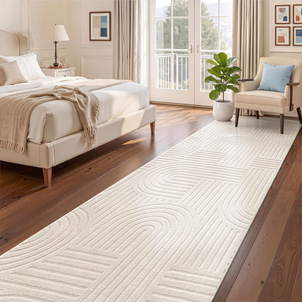 Soft Cozy Fluffy Arch High Low Pile Runner Rugs Non Slip Washable Scandinavian Minimalist Area Rug Runner