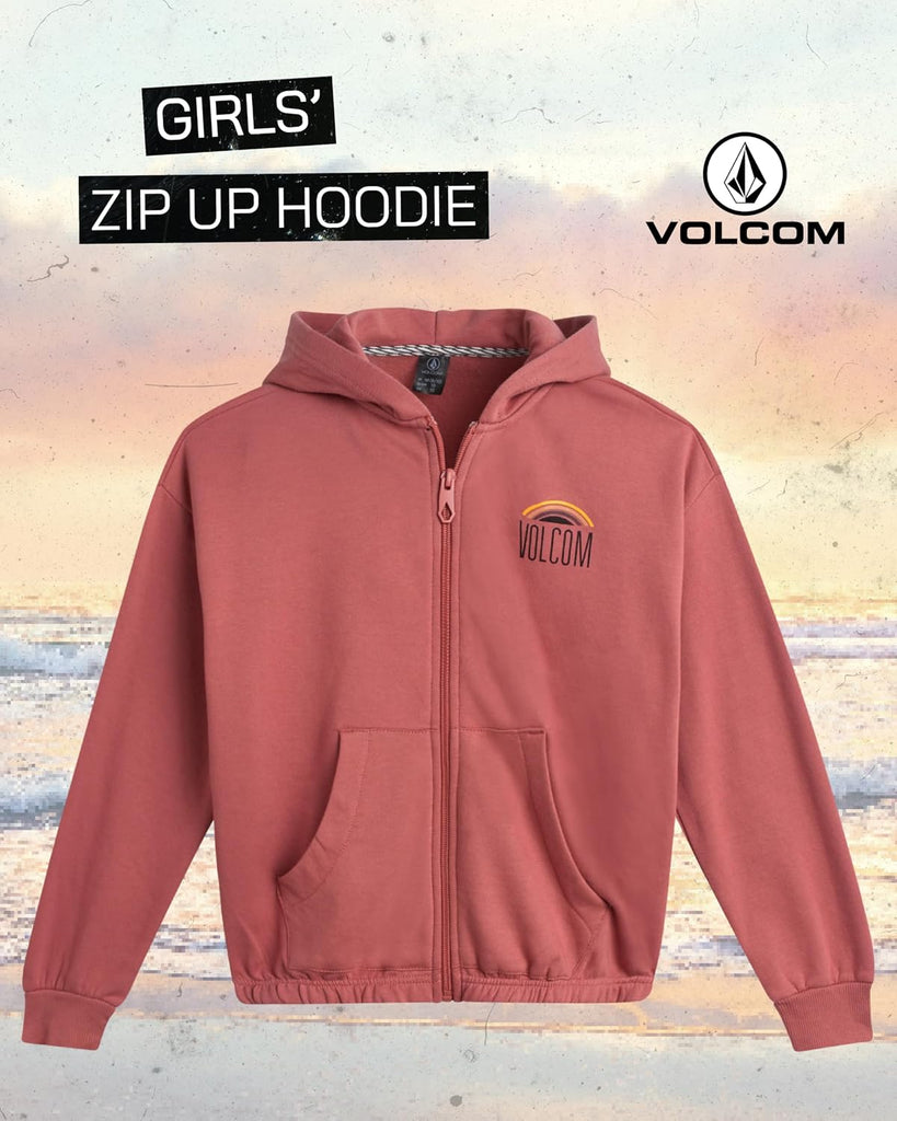 Girls Fleece Zip-Up Graphic Hoodie with Kangaroo Pockets Lightweight