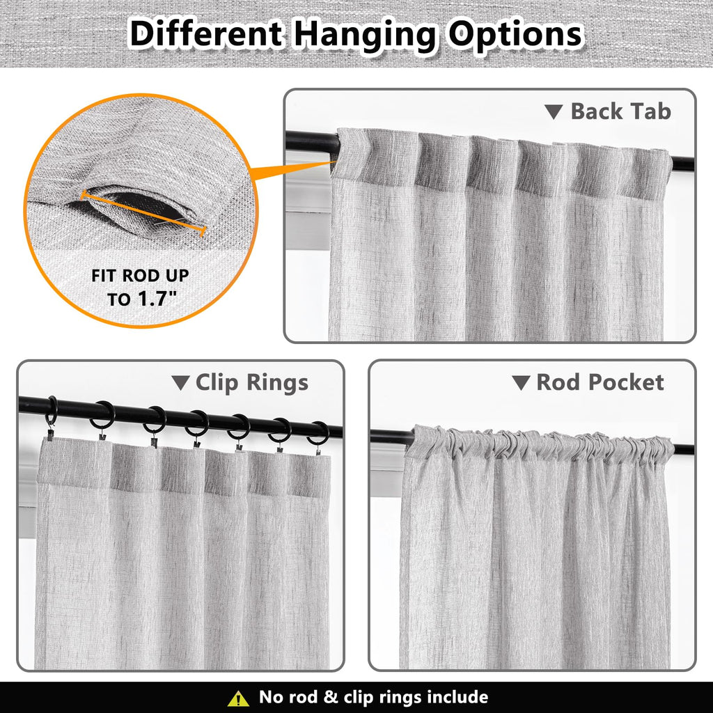 108 Inches Long Ceiling Curtains, Light Filtering Boho Window Sheer Drapes Patio Sliding Door Back Tab Elegant Look