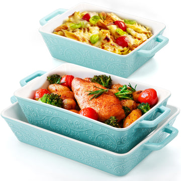 Set of 3 Casserole Dishes for Oven, Ceramic Baking Dishes with Handles, Rectangular Lasagna Pan Bakeware Set for