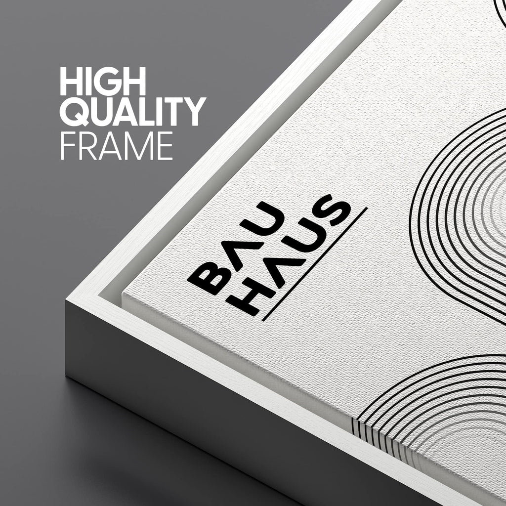 Framed Canvas Print Wall Art Bauhaus Geometric Black Color Wave Abstract Shapes Illustrations Modern Decorative