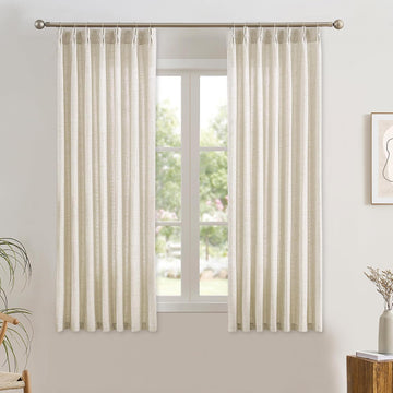 Linen Pinch Pleated Curtains 90 Inches Long Set of 2, 42 Inch Wide Semi Sheer Light Filtering Drapes Living Room Home