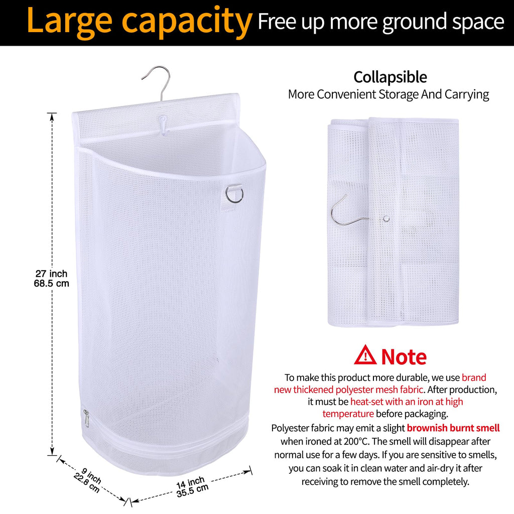 Hanging Collapsible Mesh Laundry Hamper - Breathable Fast Drying Laundry Bag, Space Saving Laundry Basket , RV &
