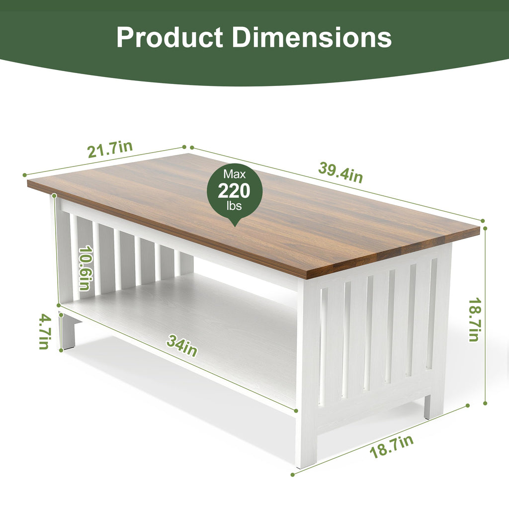 39.4" Farmhouse Coffee Table, Small Coffee Tables