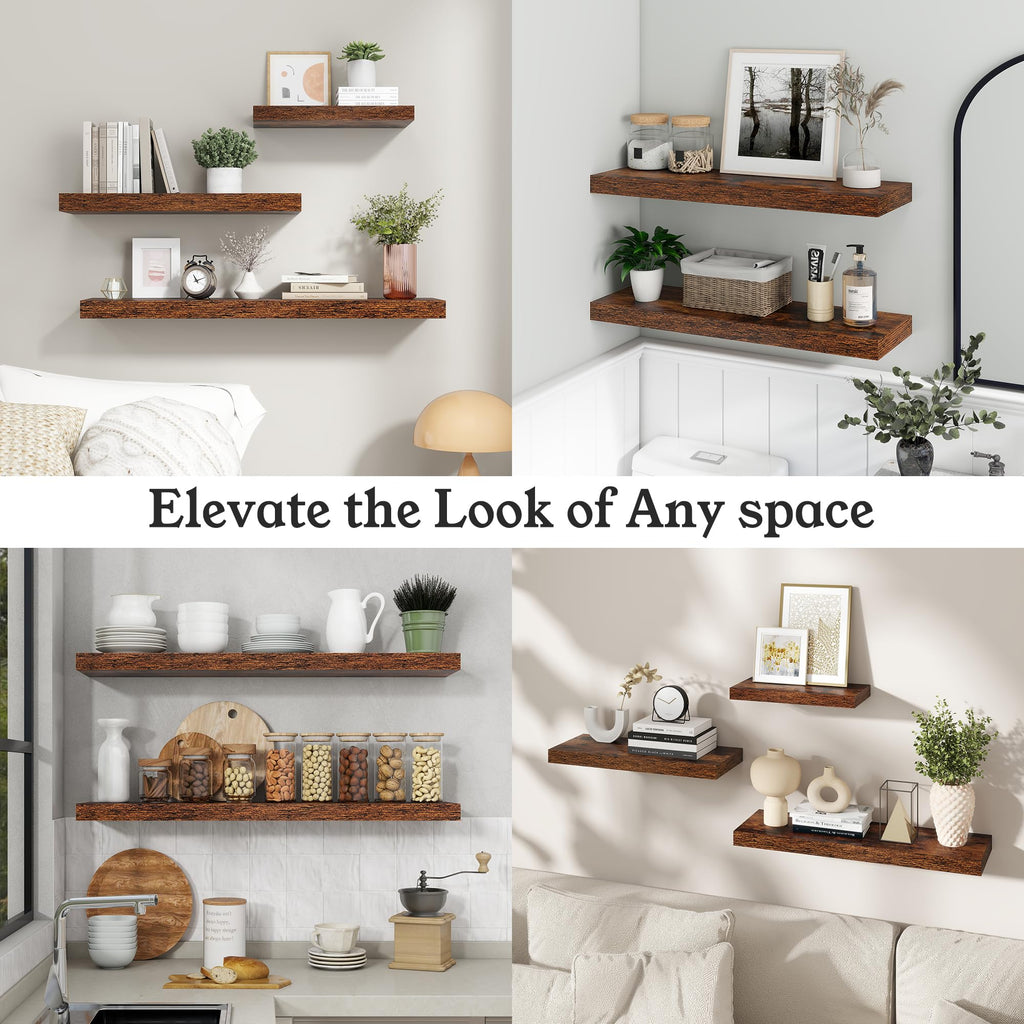40" Rustic Brown Floating Shelves 12inch Deep Wall Shelf, Set of 2