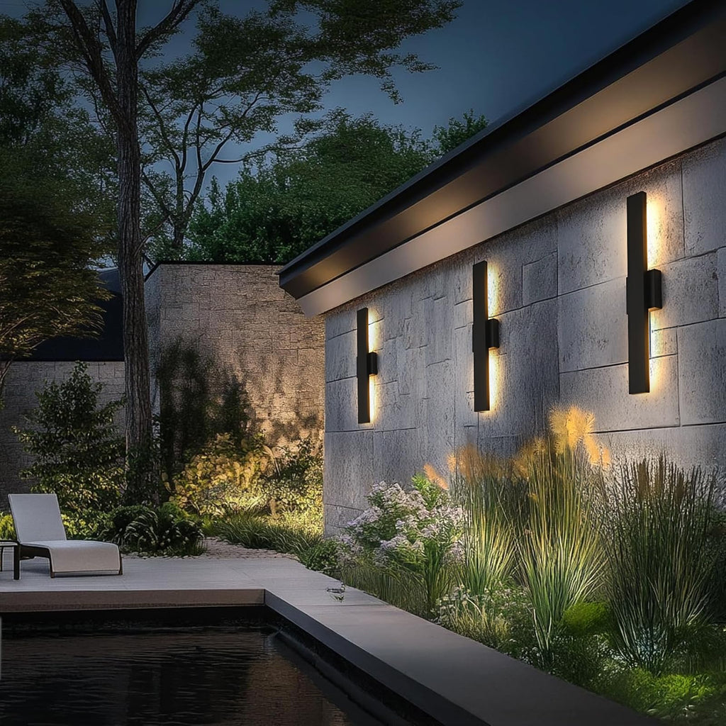23.6inch Long Outdoor Modern LED Wall Light, 24W Warm White 120V Wall Mount Lighting Fixture Black Wall Lights Porch