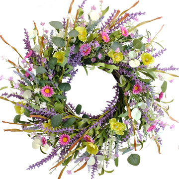 20 Inch Spring Summer Wild Flower Artificial Daisy Front Door Wreath, Everyday Greenery Eucalyptus Leaves for Indoor
