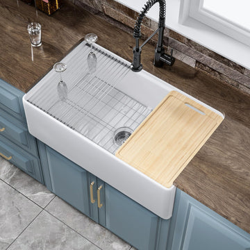 31" x 18" Apron Front Farmhouse Workstation Kitchen Sink White