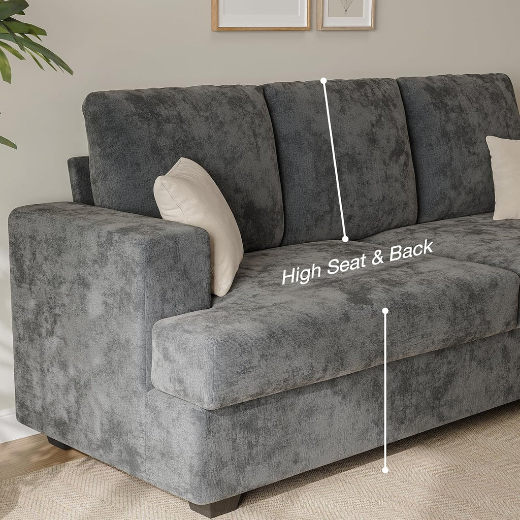 89" Grey Couches , 3 Seater Couch with Deep Seat, Oversized Loveseat Sofa
