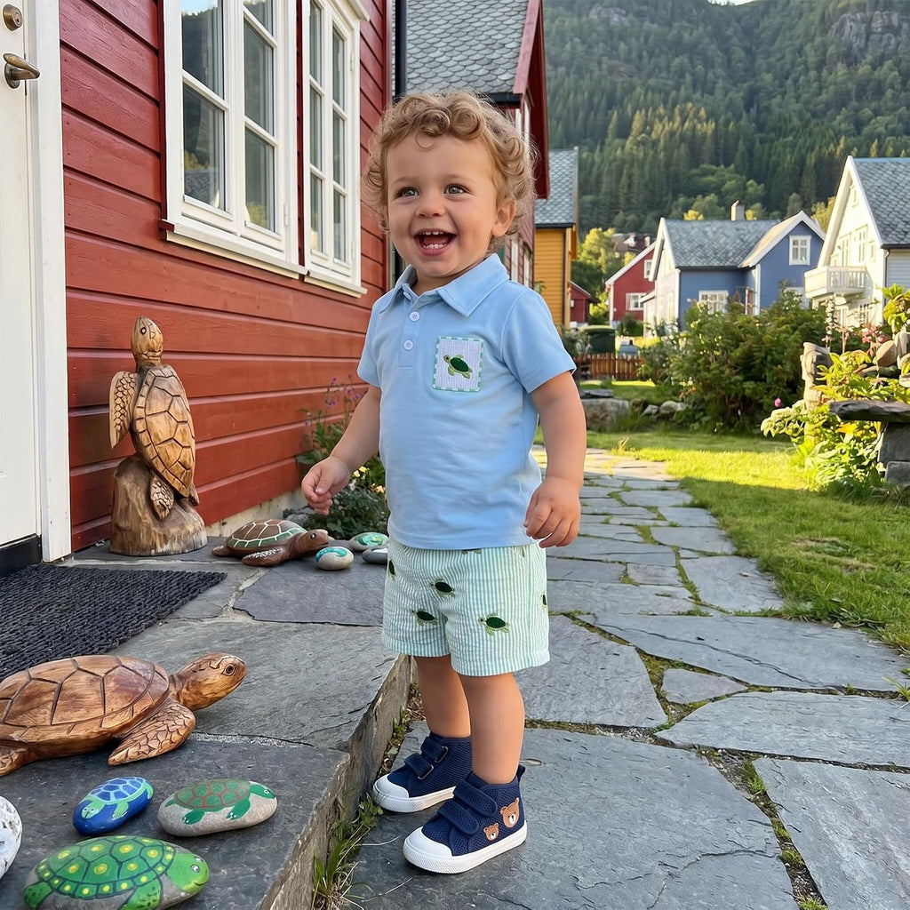 Toddler Baby Boy Summer Clothes Short Sleeve Collared Shirts and Shorts Set with Pockets 2 Piece Outfit
