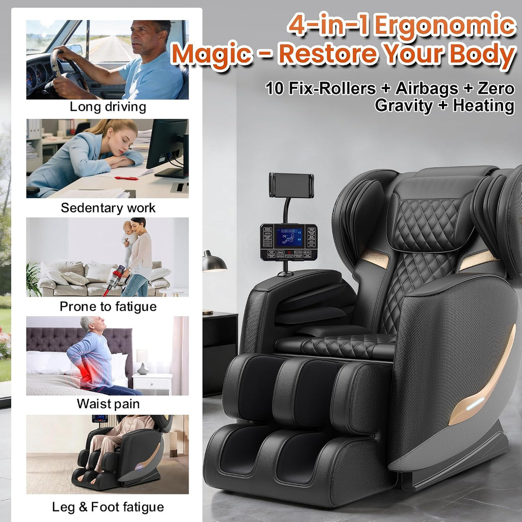 2027 Zero Gravity Massage Chair Full Body and Recliner with Heat & 10 Fix Rollers, 5 Auto Modes & 3 Intensity Levels