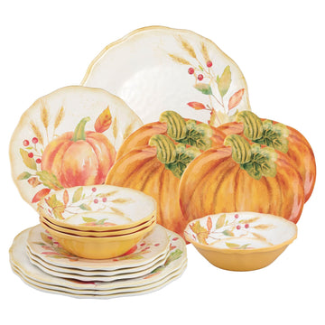 UP Pumpkin Melamine Dinnerware Set, 16-Piece Service for 4